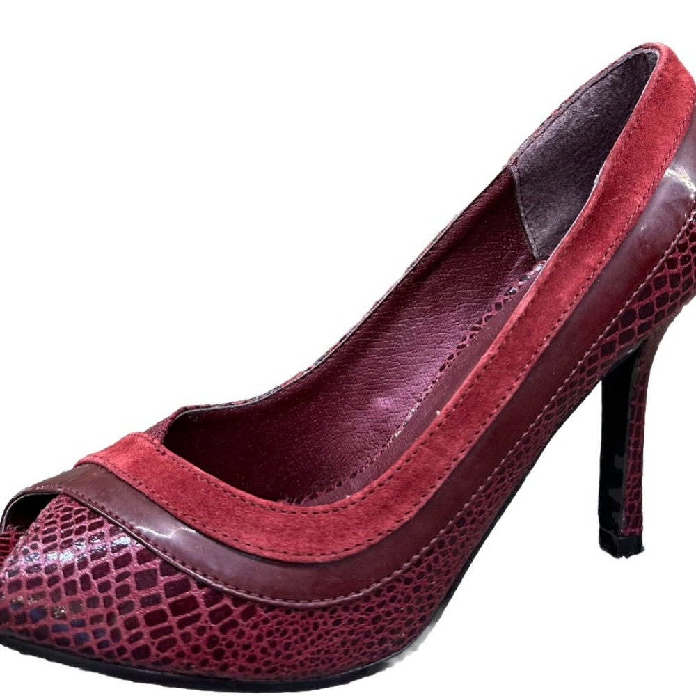 Women's Red Mixed-Material Peep-Toe High Heel Pump